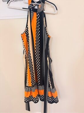 SHEIN One-Shoulder Polka Dot Dress in Black, Orange & Cream